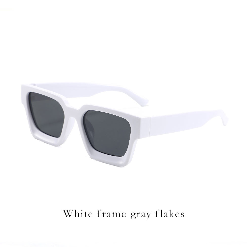 White frame with gray tiles Classic Square Frame Sunglasses - Unisex UV400 Protection, Lightweight & Face-Slimming Design - High Definition Vision Eyewear