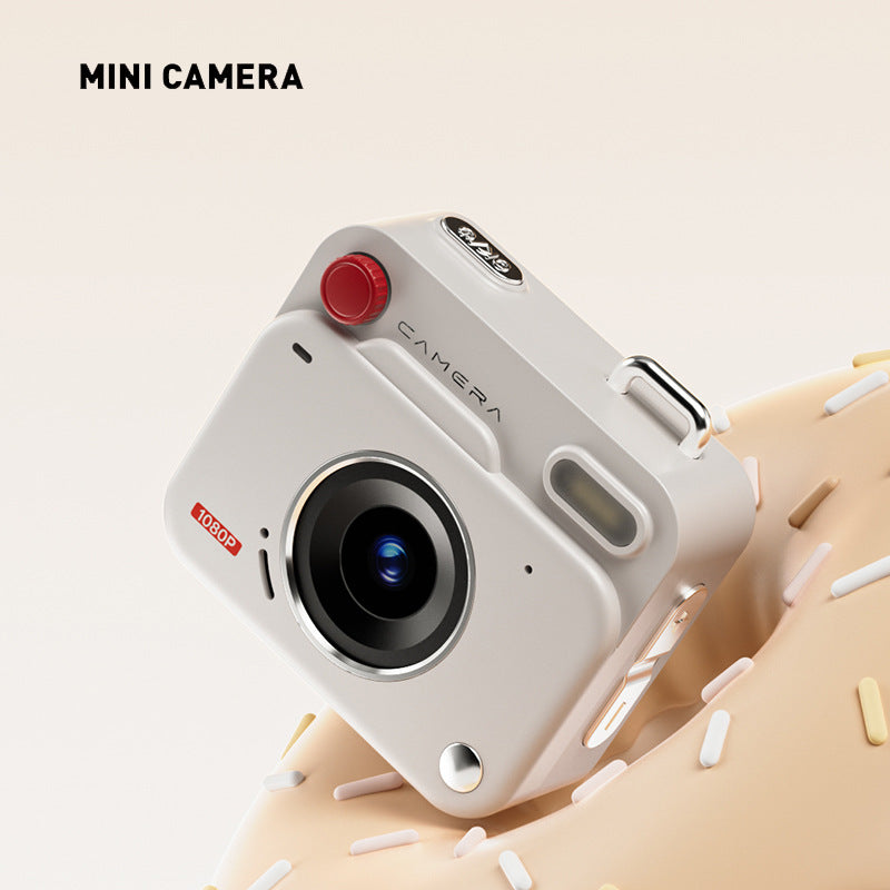 White Retro Mini Digital Camera Keychain - 48MP Portable Pocket Camcorder with 1080p HD Video