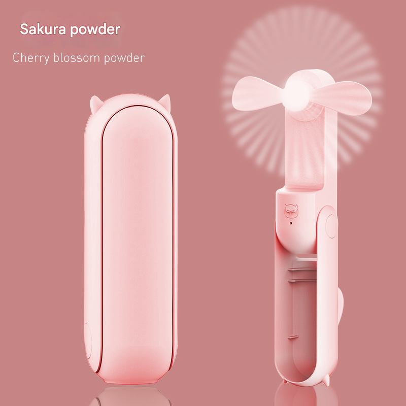 Pink 2-in-1 Foldable Mini Fan &amp; Power Bank - Ultra-Compact USB Rechargeable Personal Fan