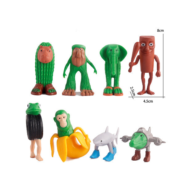 Eight-piece set Whimsical Creature &amp; Monster Figurine Collection - Set of Bizarre PVC Mini Toys for Desk Decor