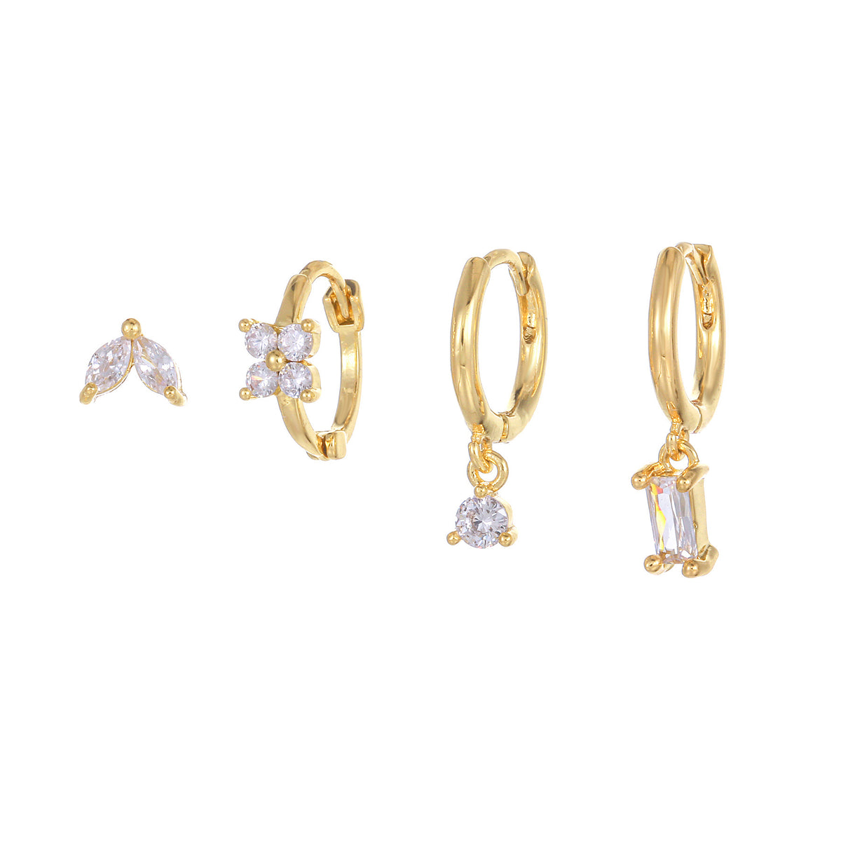 Gold Delicate CZ Earring Stacking Set - Huggie Hoops &amp; Studs for Multiple Piercings