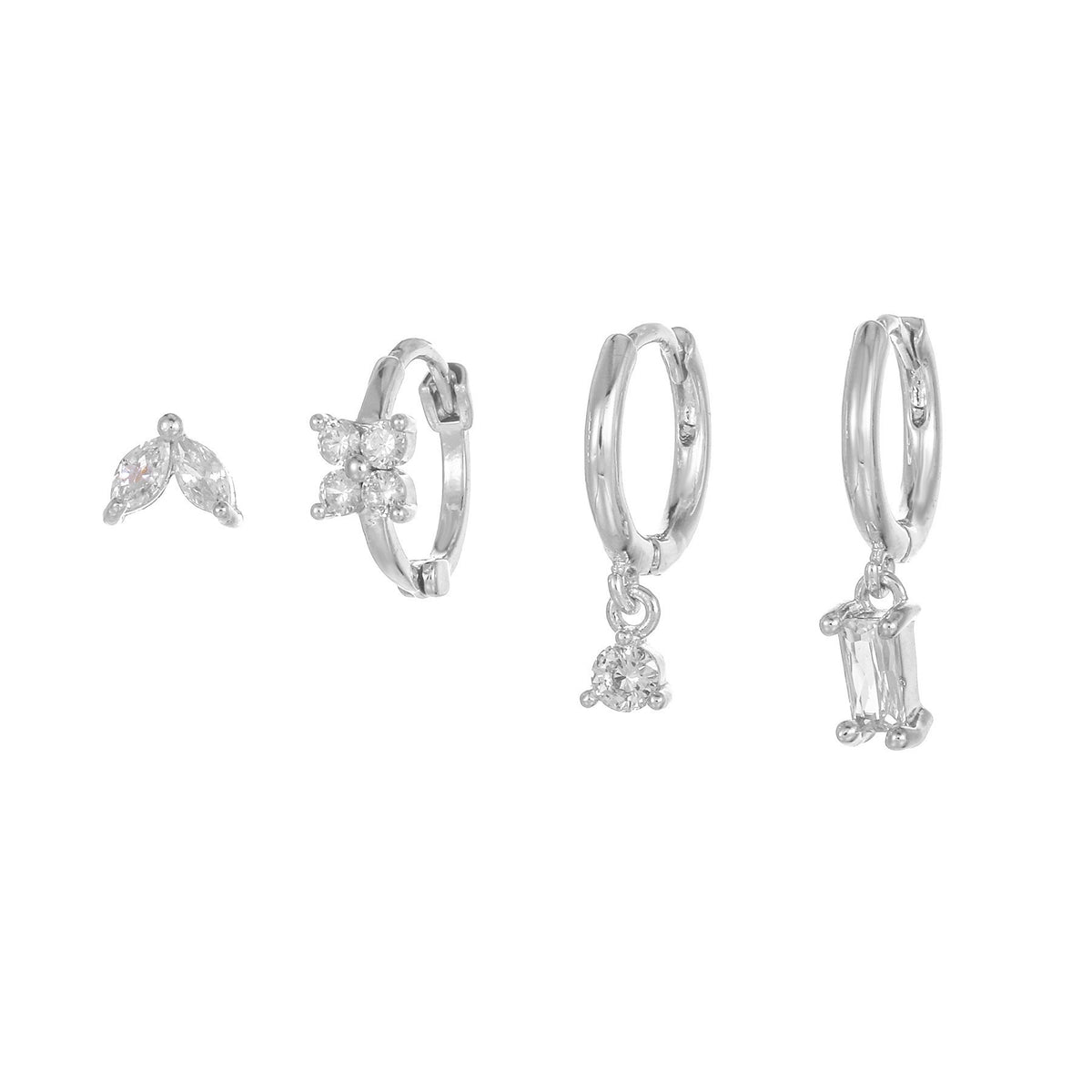 Silver Delicate CZ Earring Stacking Set - Huggie Hoops &amp; Studs for Multiple Piercings
