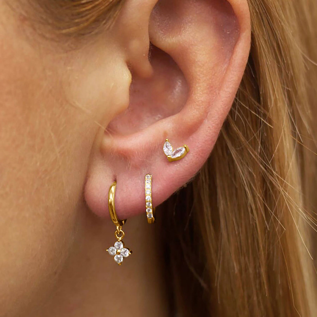 Gold Delicate CZ Earring Stacking Set - Huggie Hoops &amp; Studs for Multiple Piercings