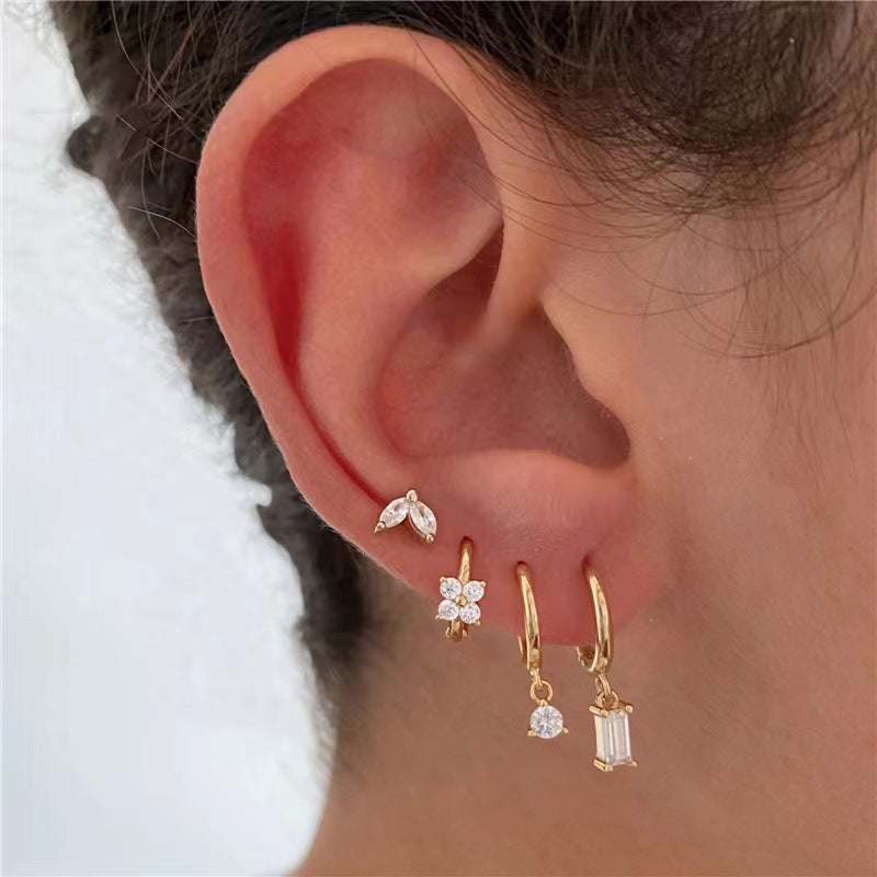 Gold Delicate CZ Earring Stacking Set - Huggie Hoops & Studs for Multiple Piercings