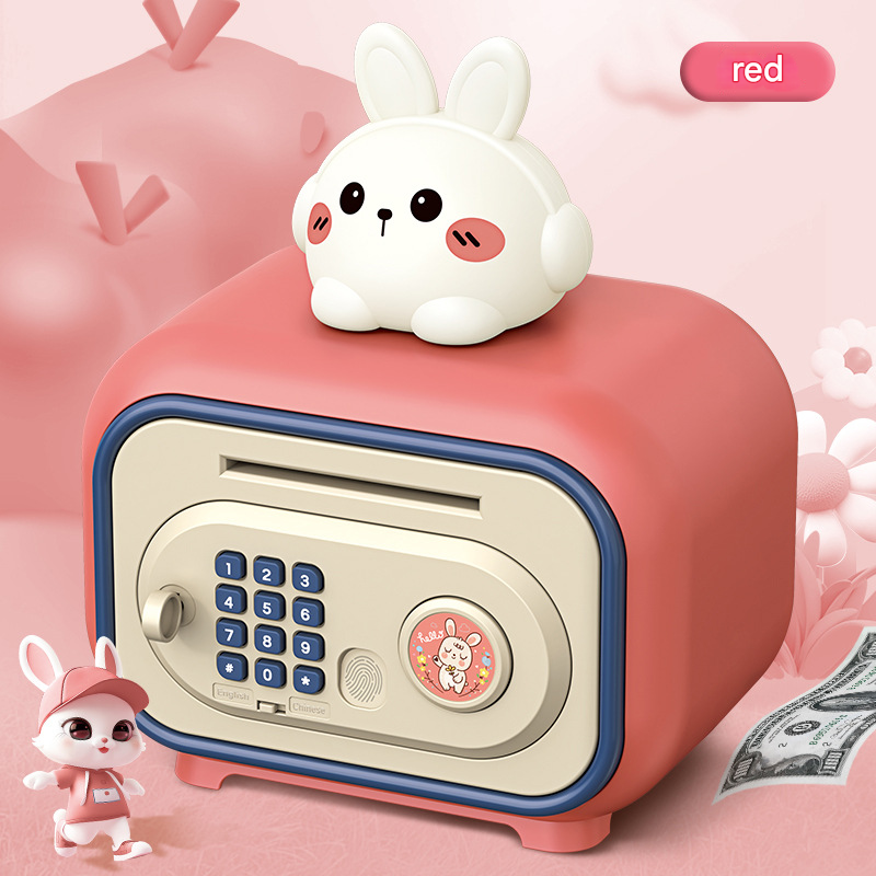 Red Electronic Piggy Bank Safe for Kids - Automatic Rolling Money Box with PIN &amp; Fingerprint Lock