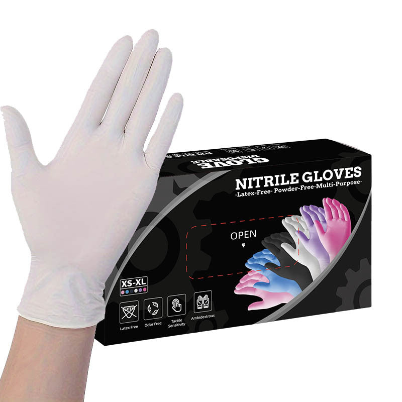 50 Pairs White Premium Disposable Nitrile Gloves - Powder-Free, Latex-Free &amp; High-Elasticity for Multi-Purpose Use(L)