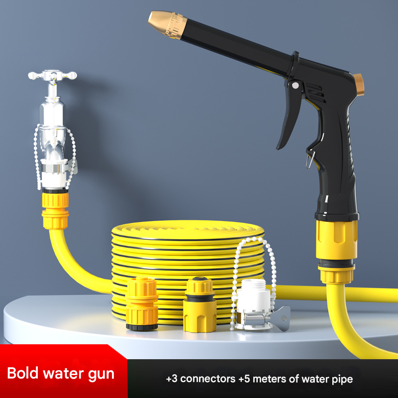 Yellow High-Pressure Car Wash Foam Gun &amp; Hose Set - Adjustable Nozzle for Cleaning, Gardening &amp; Pet Washing(5m)