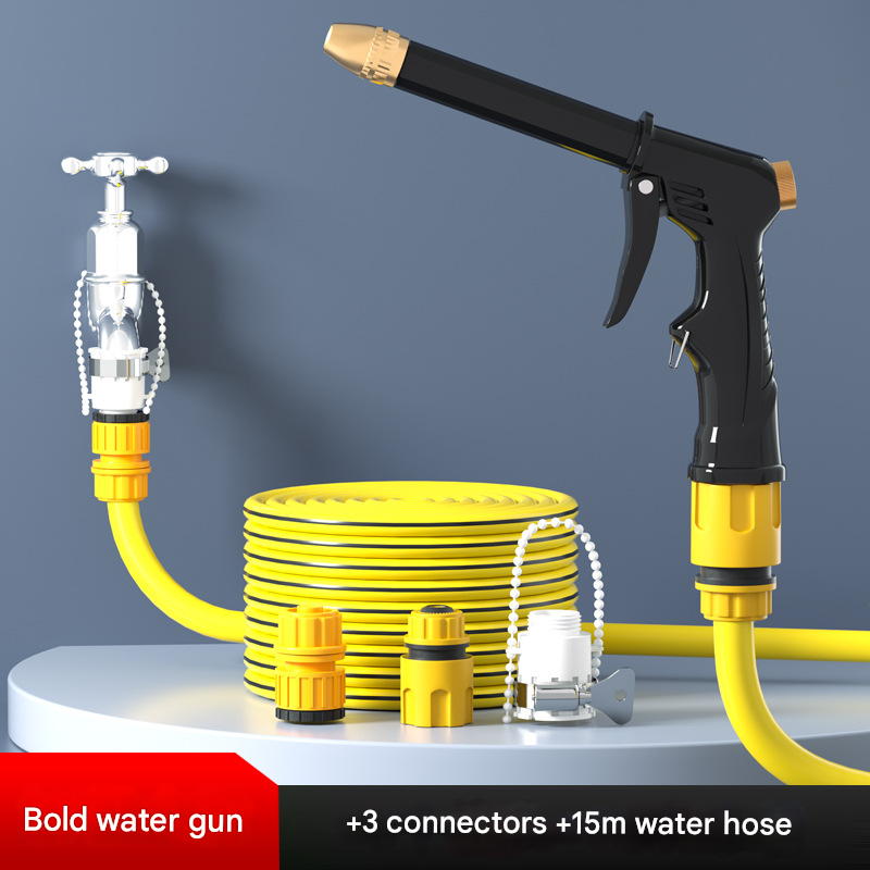 Yellow High-Pressure Car Wash Foam Gun &amp; Hose Set - Adjustable Nozzle for Cleaning, Gardening &amp; Pet Washing(10m)