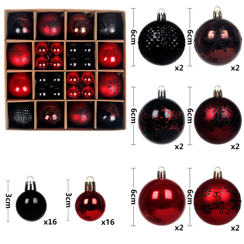 Black and red 44-Piece Assorted Christmas Baubles Set with Elegant Designs in Wooden Gift Box - 3-6cm Decorative Ornaments for Tree, Home &amp; Holiday Display