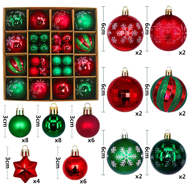 Green and red 44-Piece Assorted Christmas Baubles Set with Elegant Designs in Wooden Gift Box - 3-6cm Decorative Ornaments for Tree, Home &amp; Holiday Display