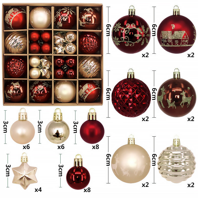 Red and white 44-Piece Assorted Christmas Baubles Set with Elegant Designs in Wooden Gift Box - 3-6cm Decorative Ornaments for Tree, Home &amp; Holiday Display