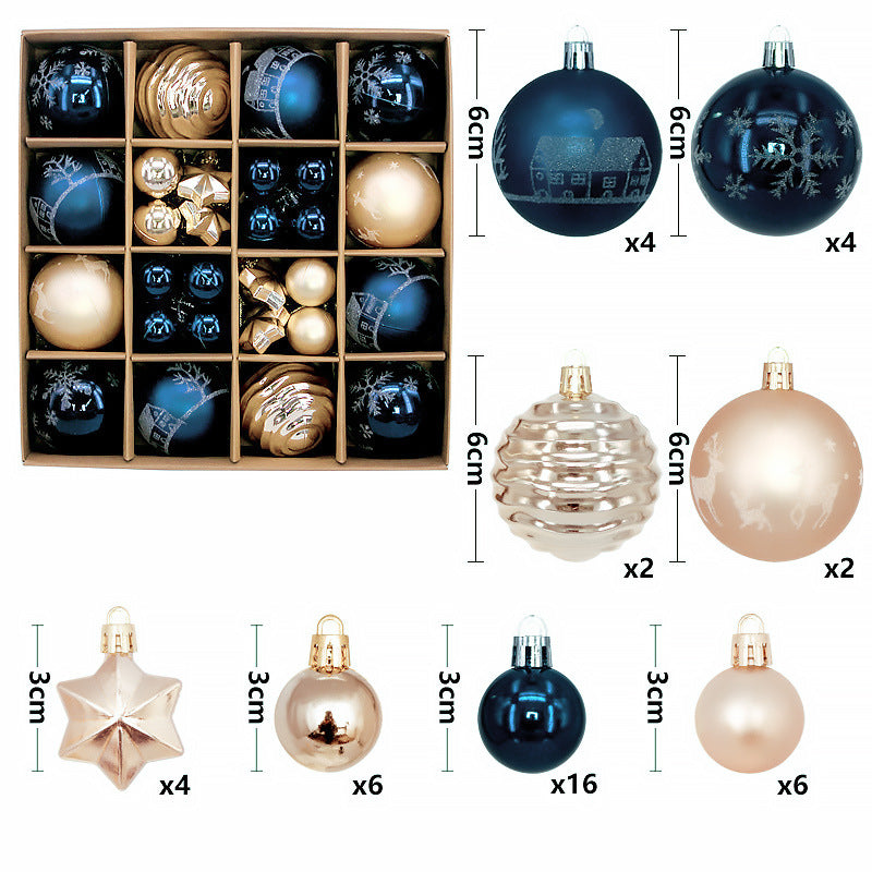 Navy blue and white 44-Piece Assorted Christmas Baubles Set with Elegant Designs in Wooden Gift Box - 3-6cm Decorative Ornaments for Tree, Home &amp; Holiday Display