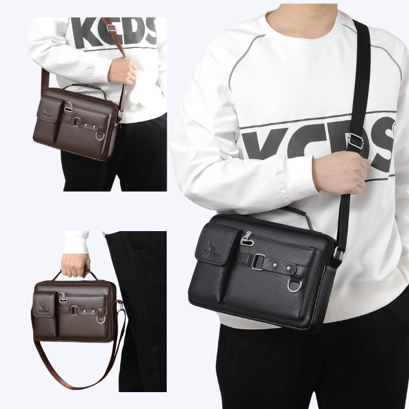 Black lychee pattern Men's Crossbody Shoulder Bag - Premium PU Leather Business & Commute Sling Bag