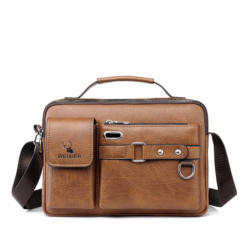 Plain light brown Men's Crossbody Shoulder Bag - Premium PU Leather Business &amp; Commute Sling Bag