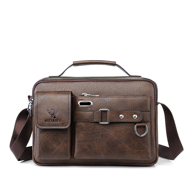 Plain dark brown Men's Crossbody Shoulder Bag - Premium PU Leather Business &amp; Commute Sling Bag