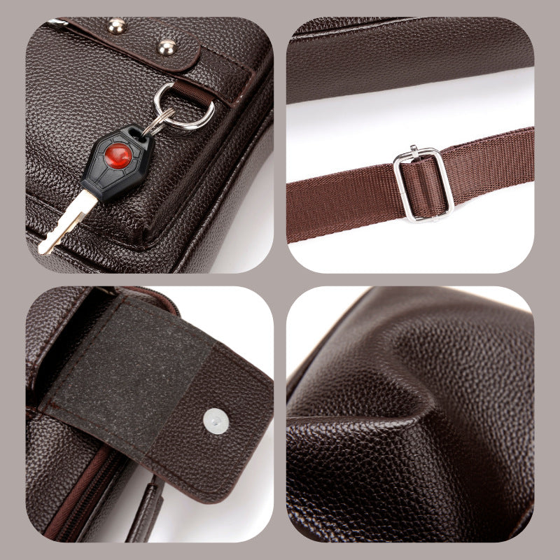 Plain dark brown Men's Crossbody Shoulder Bag - Premium PU Leather Business & Commute Sling Bag