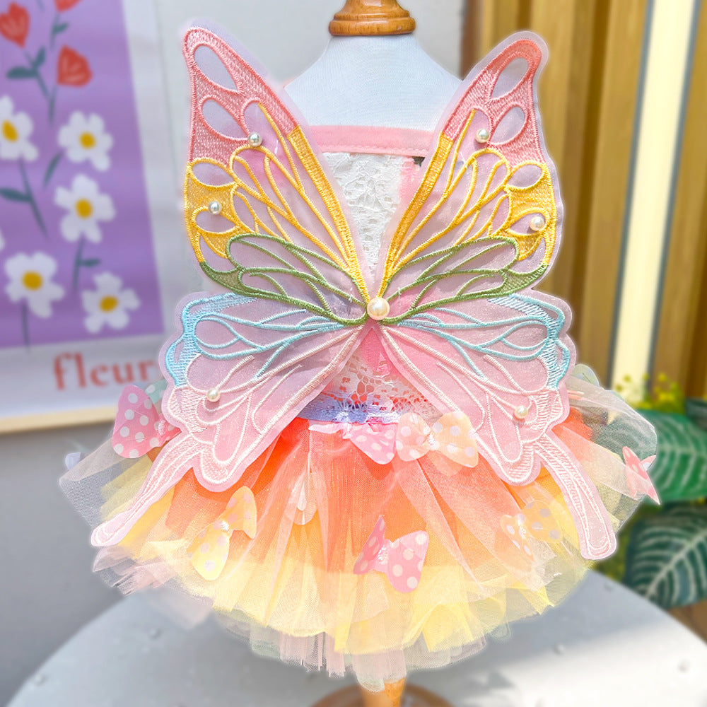 Butterfly Tutu Dress for Dogs & Cats - Summer Pet Princess Gown with Lace Wings and Layered Tulle Skirt(M)