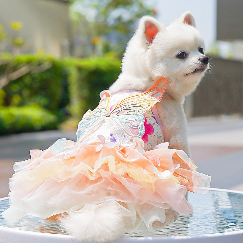 Butterfly Tutu Dress for Dogs & Cats - Summer Pet Princess Gown with Lace Wings and Layered Tulle Skirt(M)