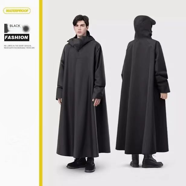 Black Long Full-Body Waterproof Raincoat for Electric Scooters &amp; Motorcycles - Men's and Women's Riding Poncho with Adjustable Hood and Sleeve Design(2XL)