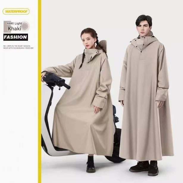 Khaki Long Full-Body Waterproof Raincoat for Electric Scooters &amp; Motorcycles - Men's and Women's Riding Poncho with Adjustable Hood and Sleeve Design(M)