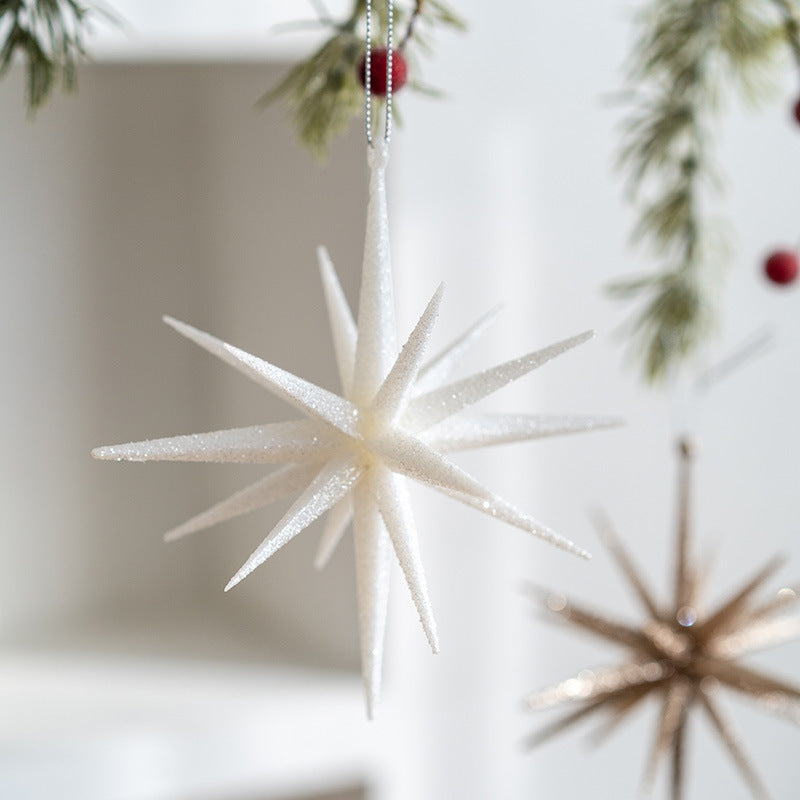 5-PCS White New Christmas Ornament - Starburst Hanging Decor for Tree and Holiday Display