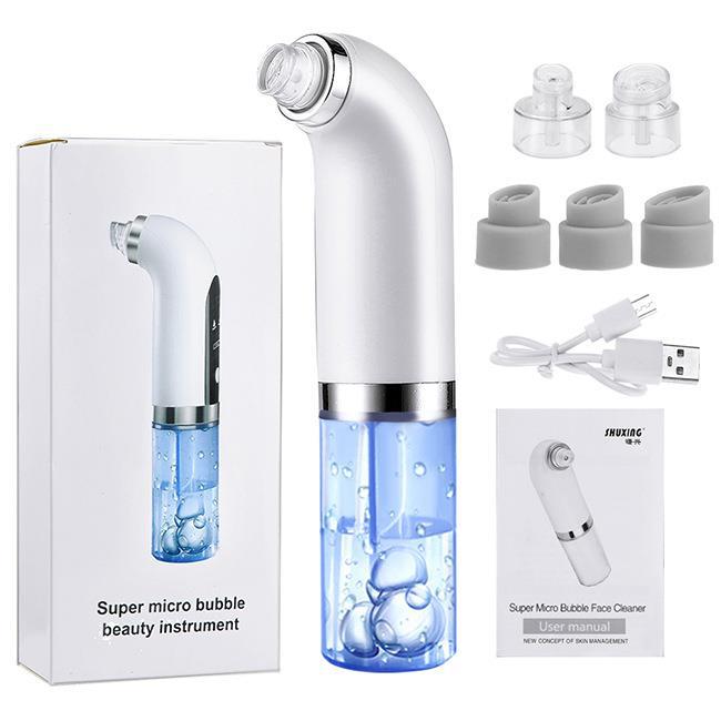 White Hydro-Dermabrasion Blackhead Remover Vacuum - Rechargeable Pore Cleanser &amp; Oxygen Infusion Device