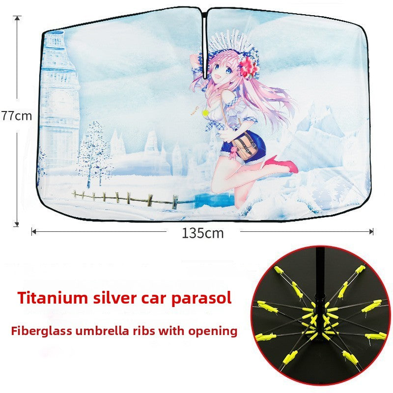 Snow Girl Foldable Car Windshield Sun Shade Umbrella - Ultimate UV &amp; Heat Blocker for Interior Protection