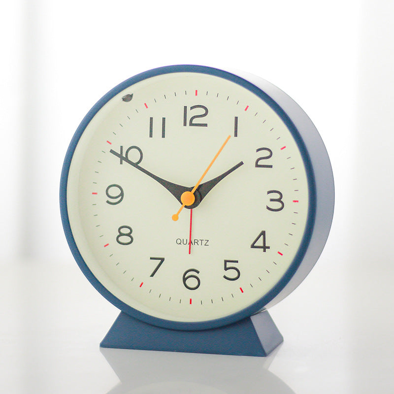 Blue Minimalist Silent Alarm Clock with Night Light - Non-Ticking Analogue Bedside &amp; Desk Clock
