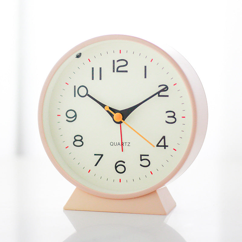 Pink Minimalist Silent Alarm Clock with Night Light - Non-Ticking Analogue Bedside &amp; Desk Clock