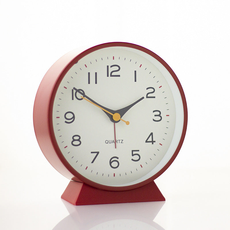 Red Minimalist Silent Alarm Clock with Night Light - Non-Ticking Analogue Bedside &amp; Desk Clock