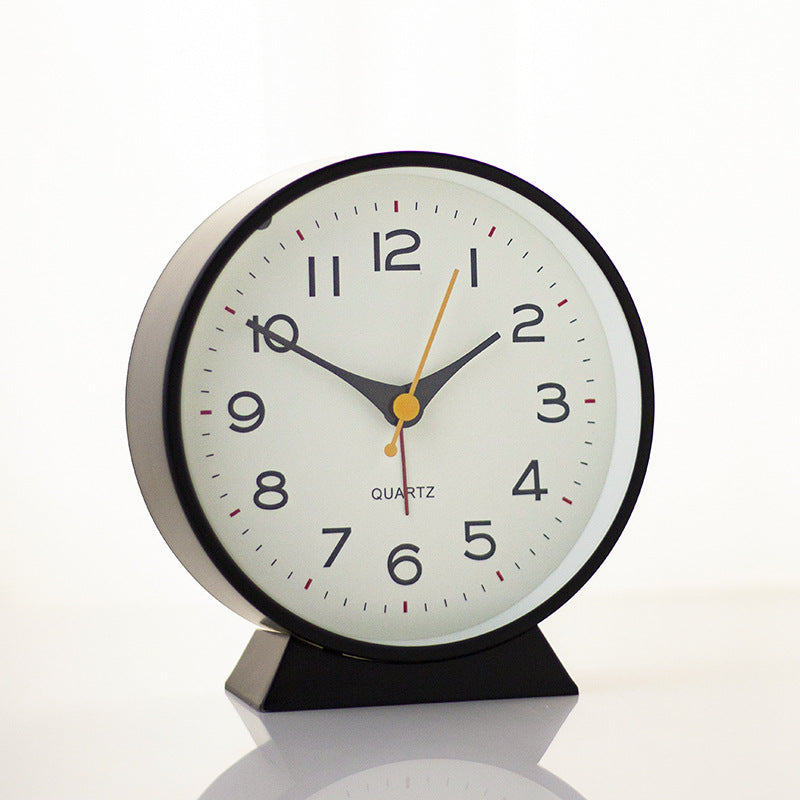 Black Minimalist Silent Alarm Clock with Night Light - Non-Ticking Analogue Bedside &amp; Desk Clock