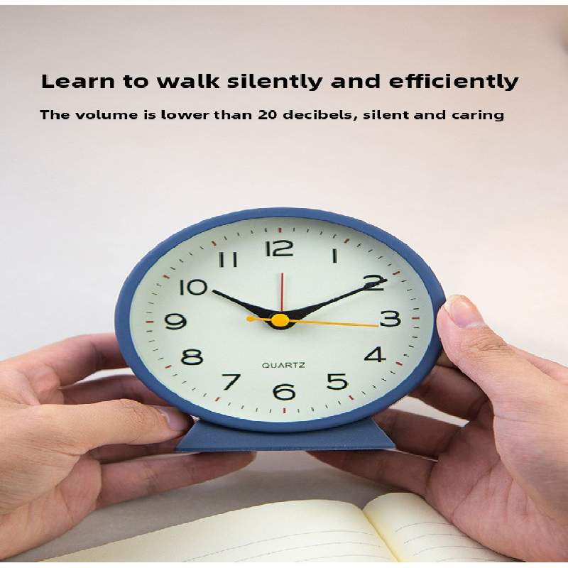 Black Minimalist Silent Alarm Clock with Night Light - Non-Ticking Analogue Bedside & Desk Clock