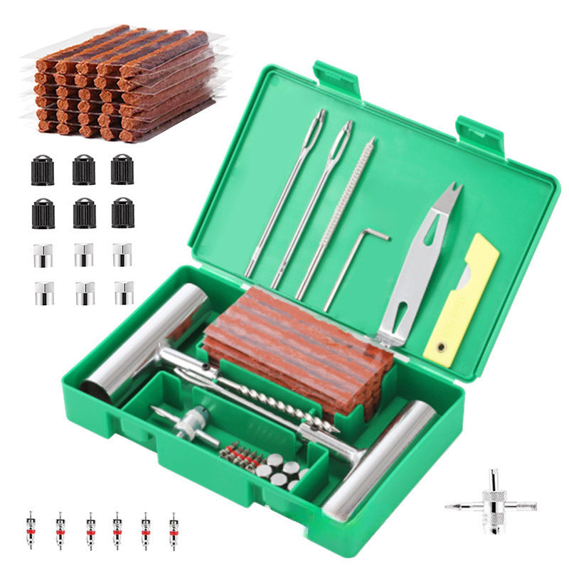 A 58-piece set Green Heavy-Duty Tubeless Tyre Repair Kit - Emergency Puncture Plug Set for Cars, Motorcycles &amp; ATVs