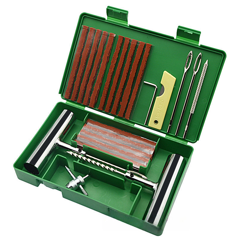 A 33-piece set Green Heavy-Duty Tubeless Tyre Repair Kit - Emergency Puncture Plug Set for Cars, Motorcycles &amp; ATVs