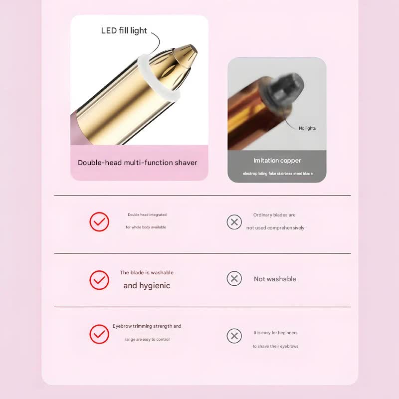 2-in-1 Electric Hair Remover for Women - Eyebrow Trimmer & Facial/Body Shaver with LED Light, USB-C Rechargeable(blue)