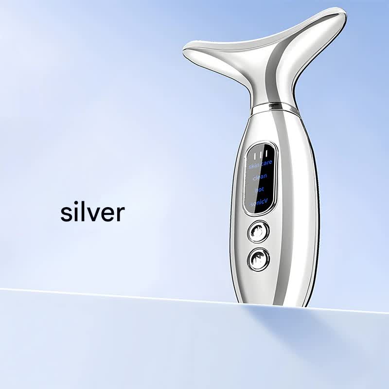 Multi-Functional Neck &amp; Face Beauty Massager - Constant Heat, Ion Infusion &amp; Sonic Vibration(silver)