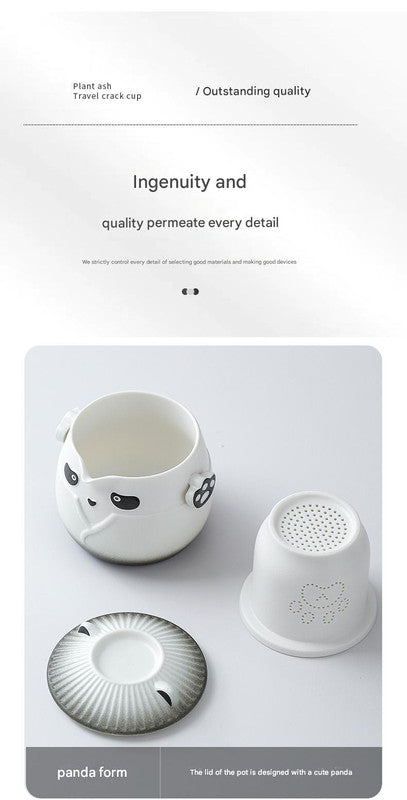 Adorable Panda Design Ceramic Tea Infuser Mug Set - 310ml Travel Crackle Glaze Cup with Lid & Strainer(green)