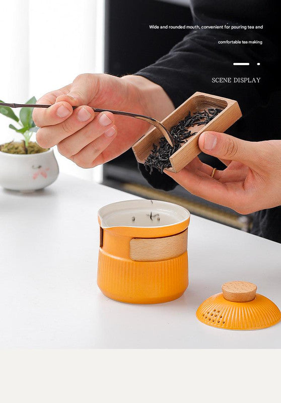 Portable Ceramic Travel Tea Set - One Pot Three Cups with Carrying Case, Elegant Frosted Finish(green)