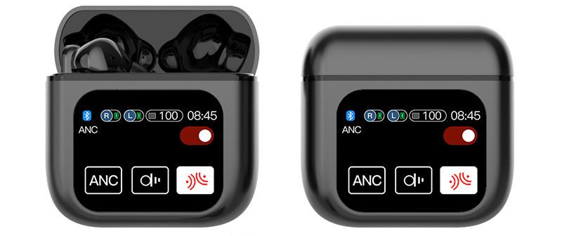 TWS Bluetooth Earbuds with 1.9 HD Touch Screen Case - ANC/ENC Noise Reduction(Black)"