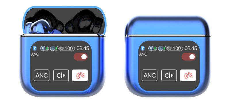 TWS Bluetooth Earbuds with 1.9 HD Touch Screen Case - ANC/ENC Noise Reduction(Blue)"