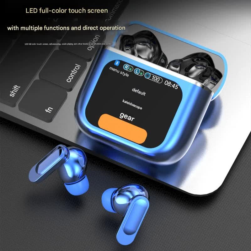TWS Bluetooth Earbuds with 1.9 HD Touch Screen Case - ANC/ENC Noise Reduction(Blue)"