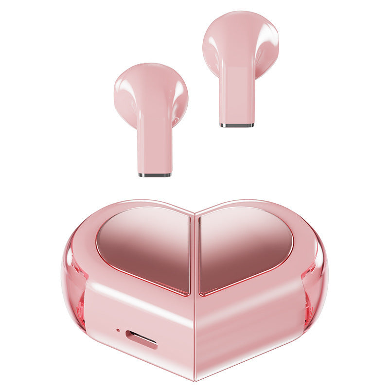 Mini True Wireless Bluetooth 5.3 Earbuds - Heart/Capsule Case, Touch Control, Auto-Connect(pink)