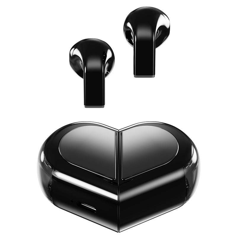 Mini True Wireless Bluetooth 5.3 Earbuds - Heart/Capsule Case, Touch Control, Auto-Connect(black)