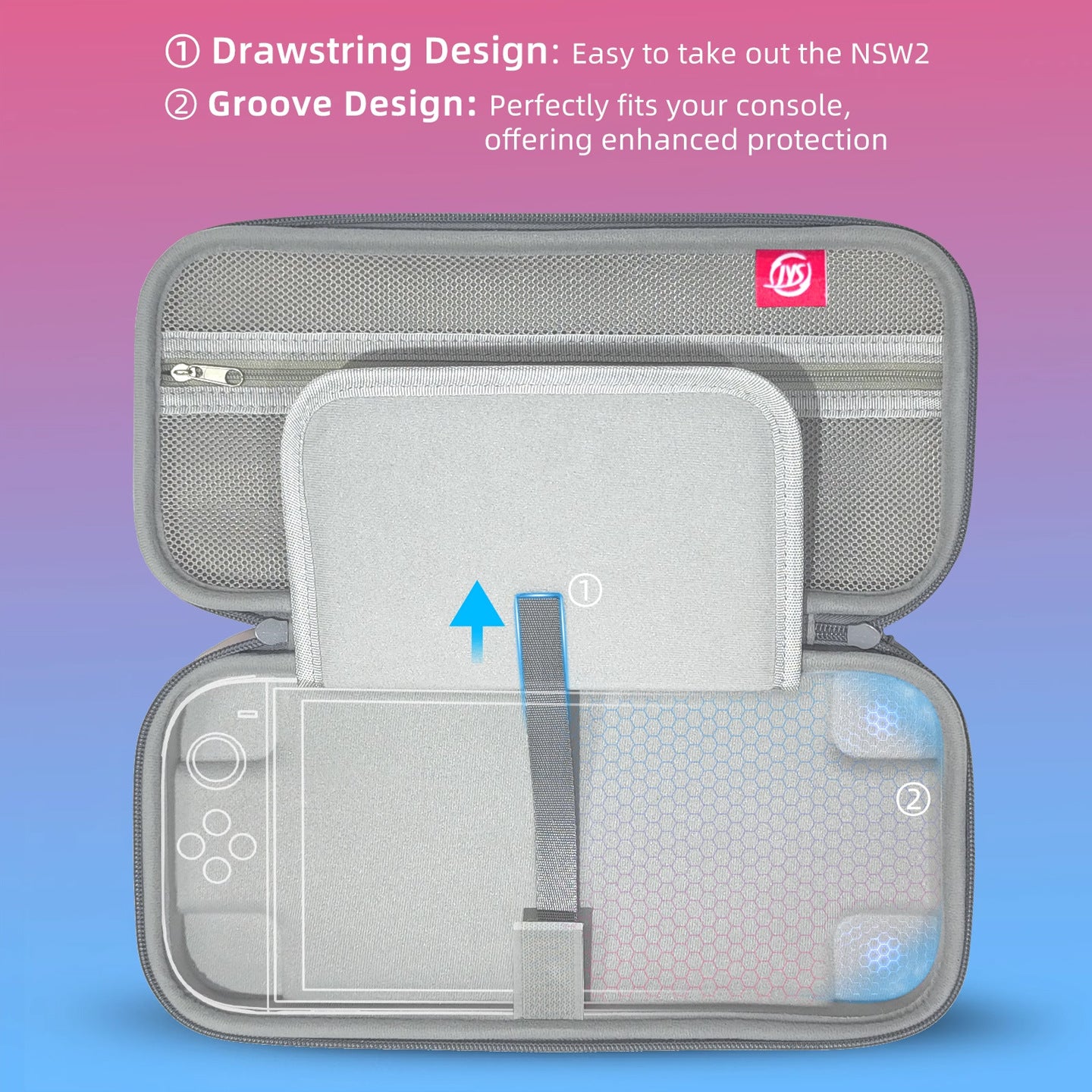 Portable Hard Shell Travel Case for Nintendo Switch/Switch Lite/OLED - Game Card Slots & Accessory Pocket(Gradient gray and white)