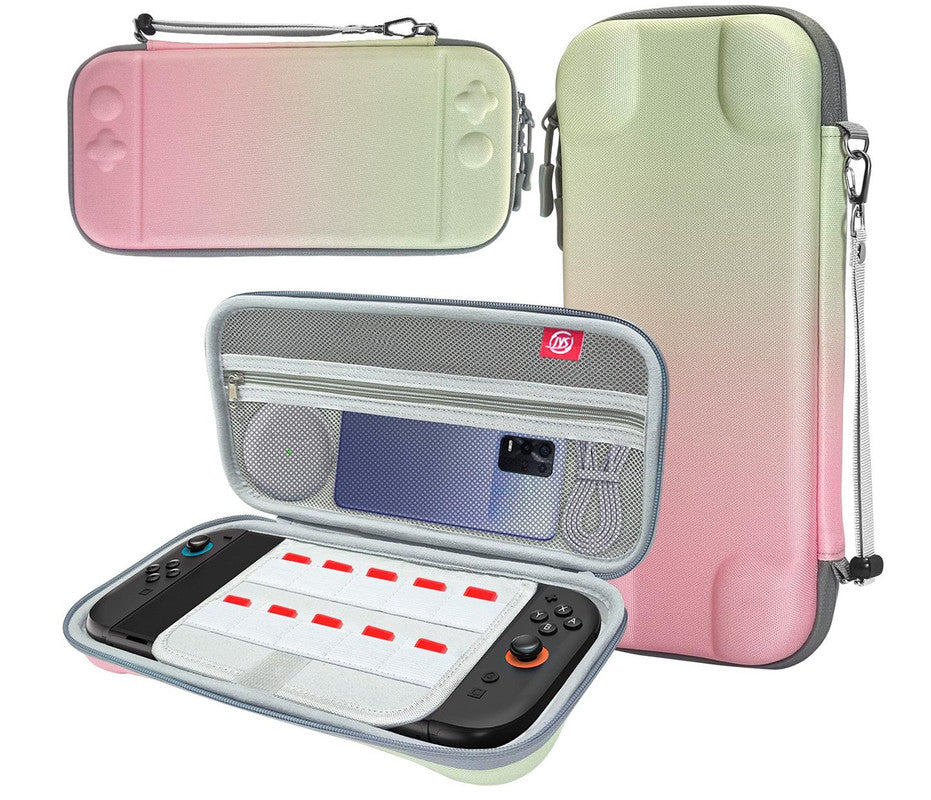 Portable Hard Shell Travel Case for Nintendo Switch/Switch Lite/OLED - Game Card Slots &amp; Accessory Pocket(Gradient pink and green)