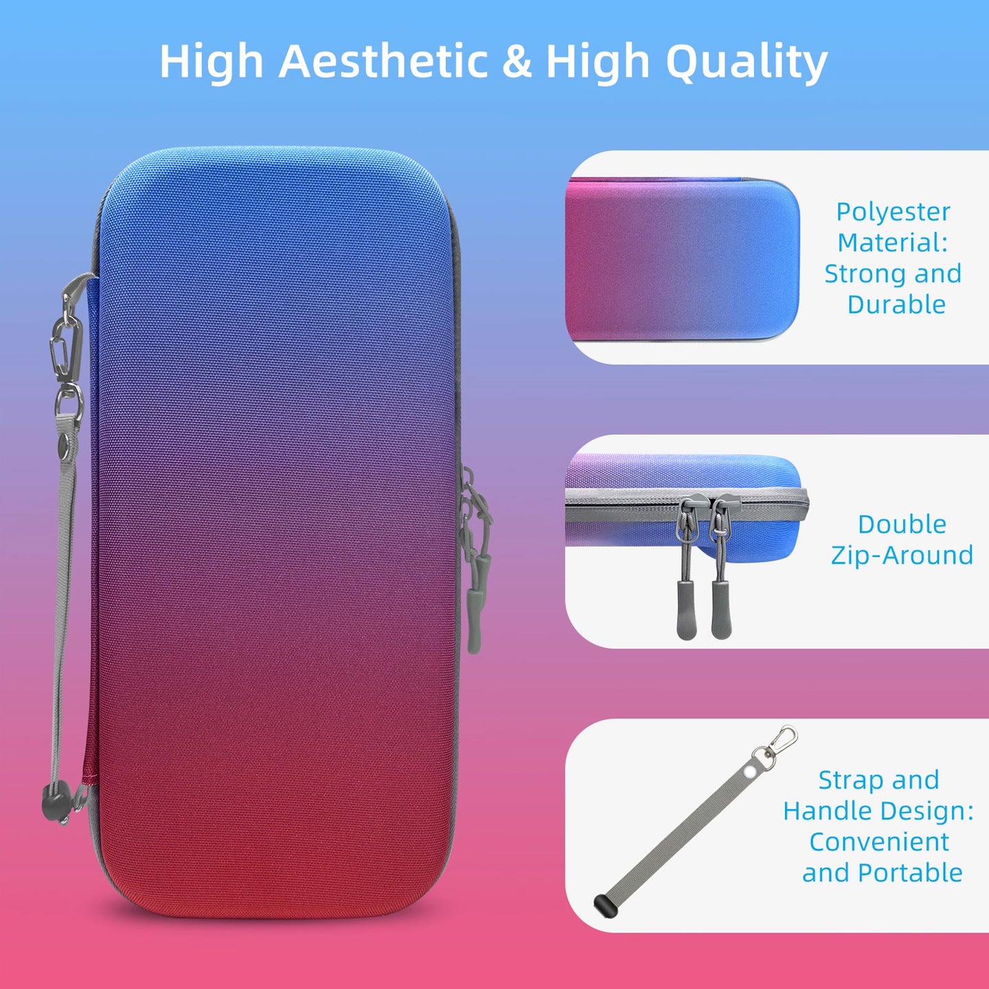 Portable Hard Shell Travel Case for Nintendo Switch/Switch Lite/OLED - Game Card Slots & Accessory Pocket(Gradient orange and blue)