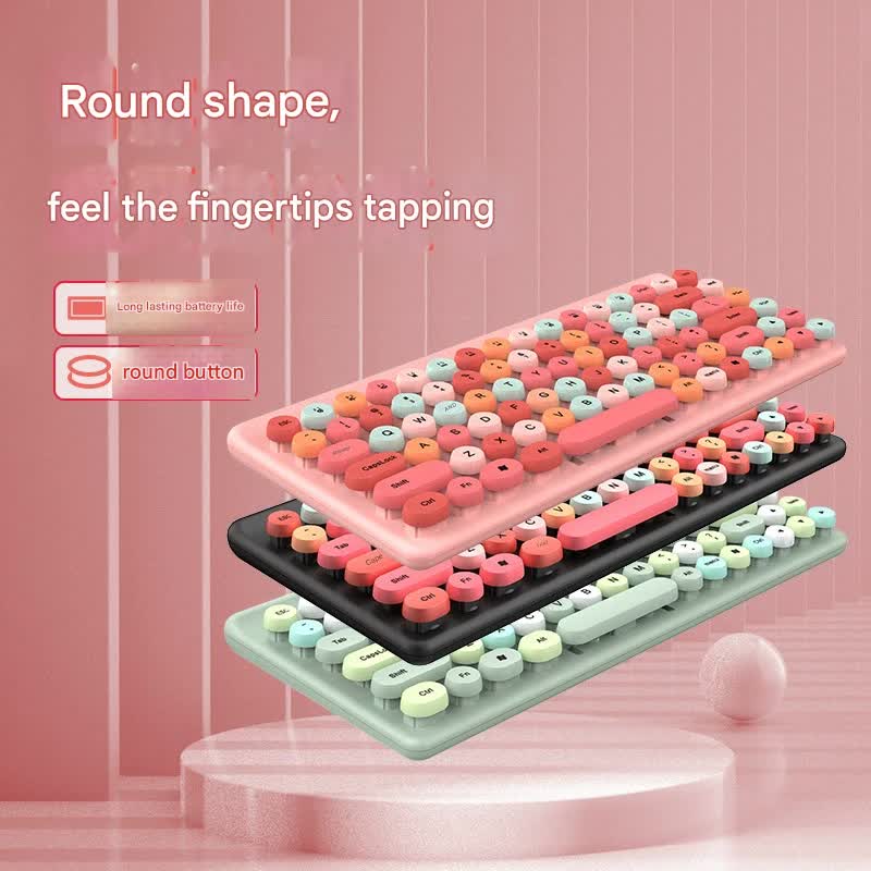 Wireless Keyboard & Mouse Combo - Retro Round Keycaps, 2.4GHz Ergonomic Design(green)