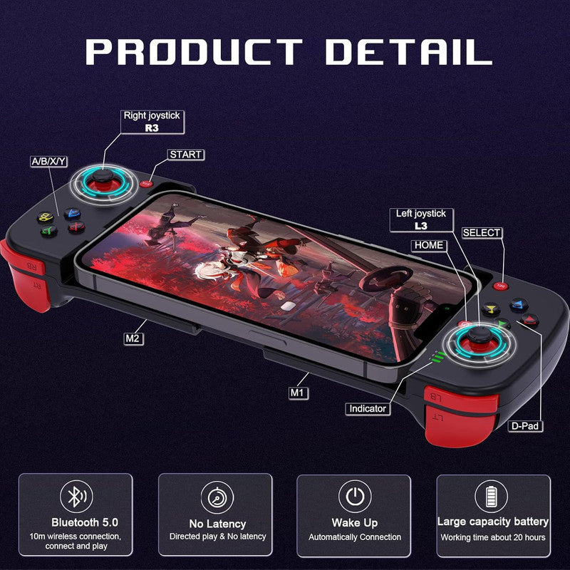 Portable Telescopic Mobile Game Controller - Bluetooth 5.0, iOS/Android/PC Compatible, 400mAh Battery(blue)