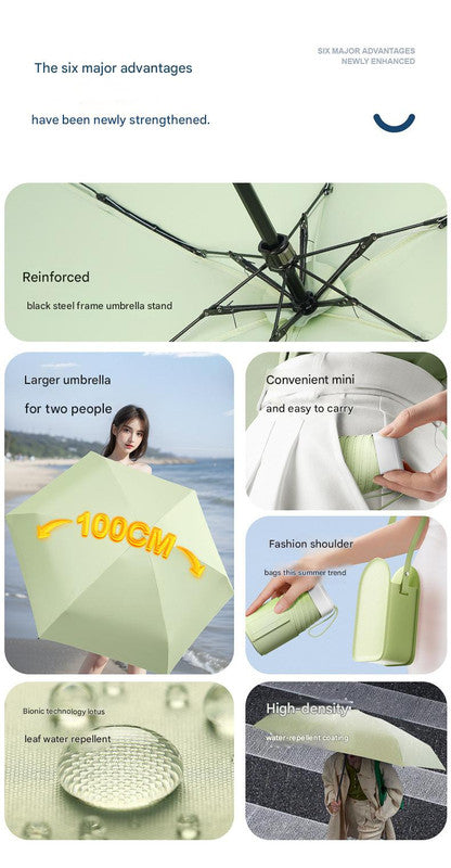 Mini Pocket Umbrella with Matching Crossbody Bag - UV Protection, 6-Rib Windproof Design(purple)