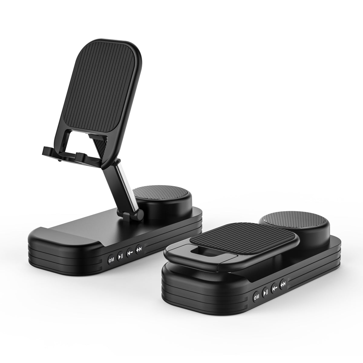 Foldable Desktop Phone Stand with Bluetooth 5.3 Speaker - Adjustable Angle &amp; Height, TF/Line-In(black)